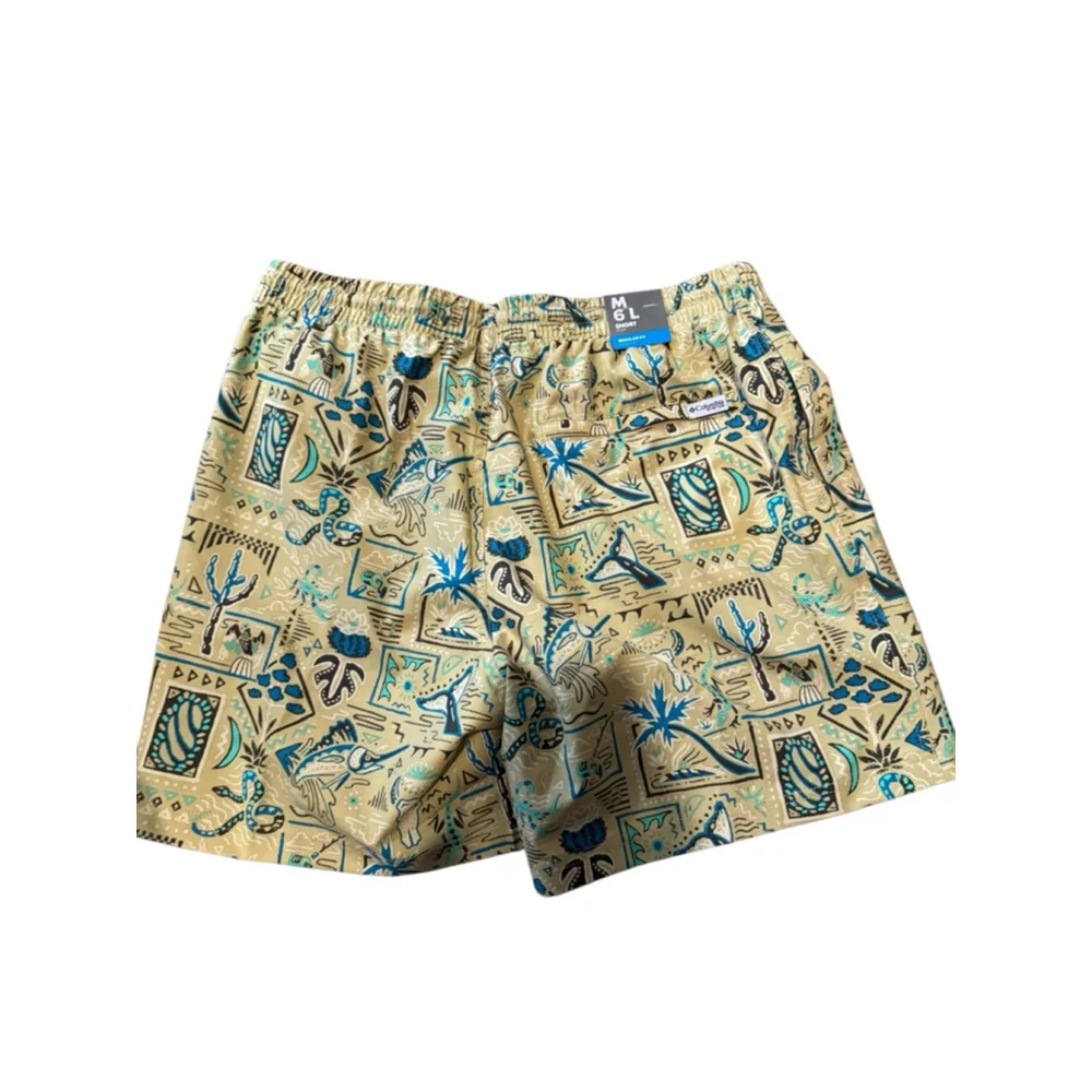 Men's Columbia Swim Trunks M Beige Blue Patterned